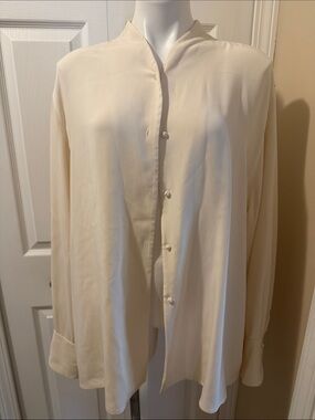 Vintage Silk Cream Long-Sleeve Blouse, Size 22W